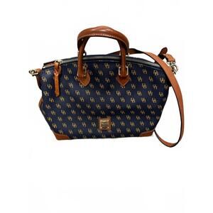 Dooney & Bourke Navy and Brown Monogrammed Handbag